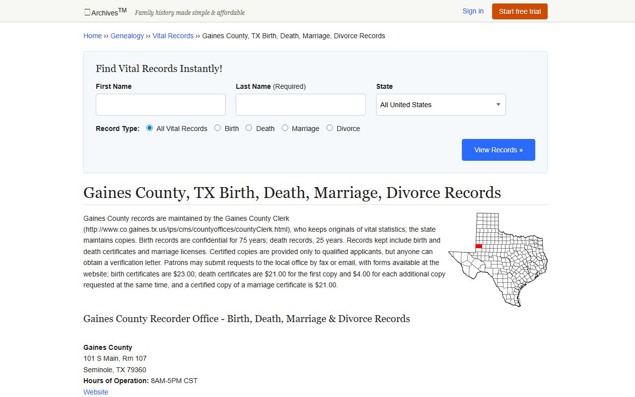 gaines county death records