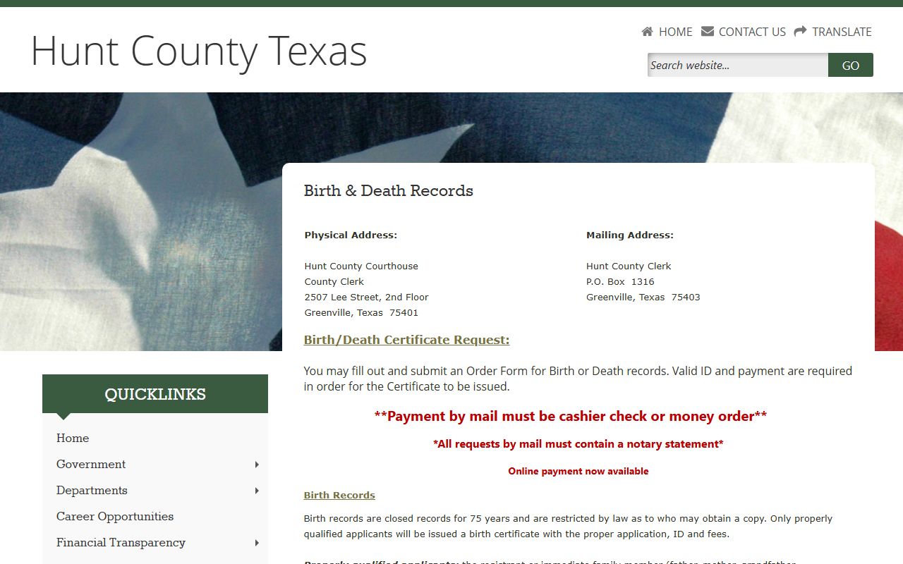 hunt county death records