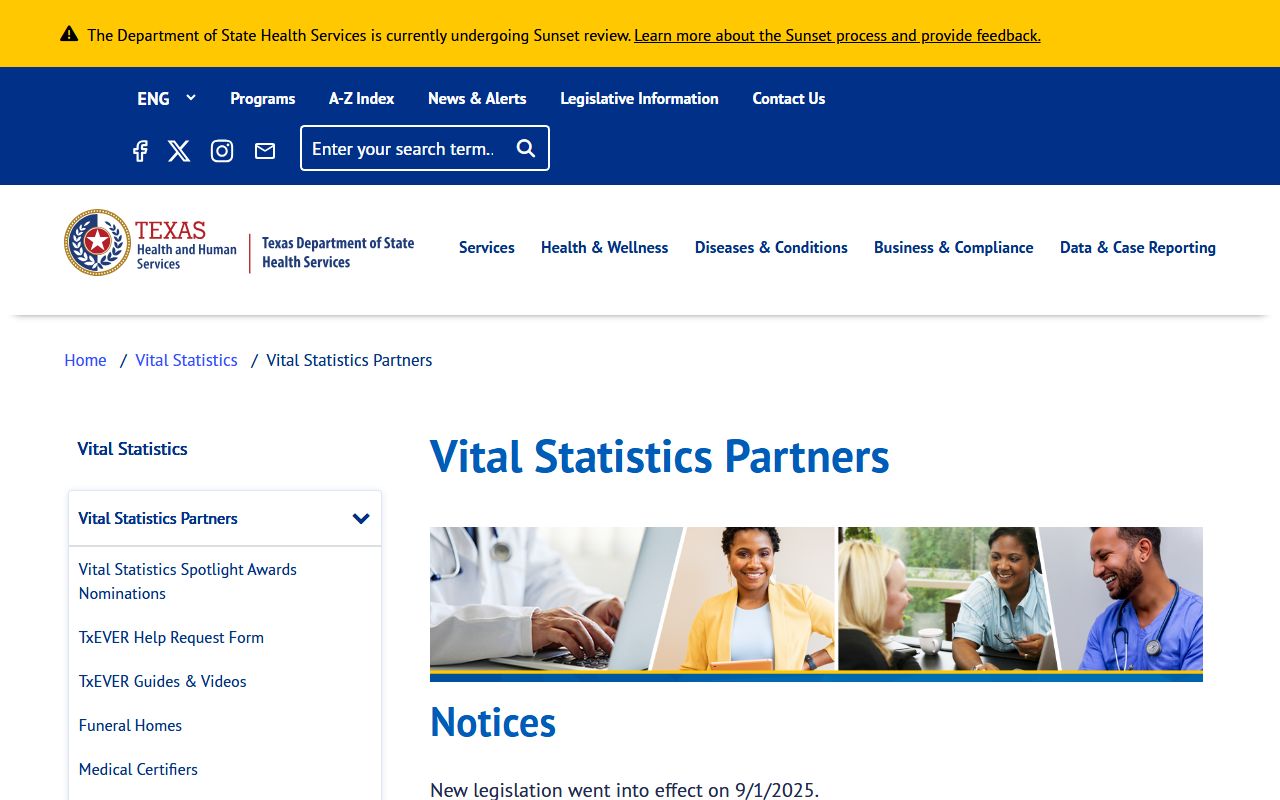 Texas Electronic Vital Events Registrar TxEVER system for death records