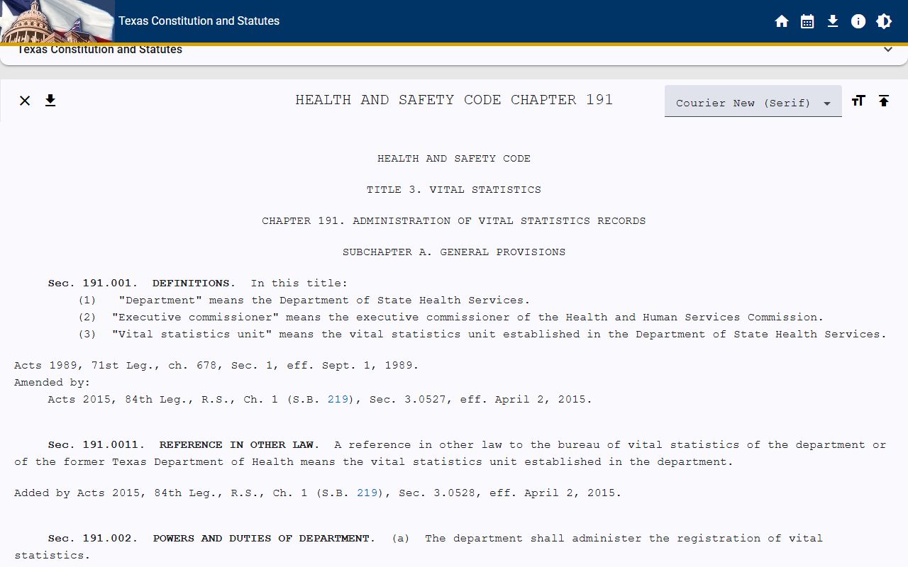 Texas Health and Safety Code Title 3 vital statistics provisions